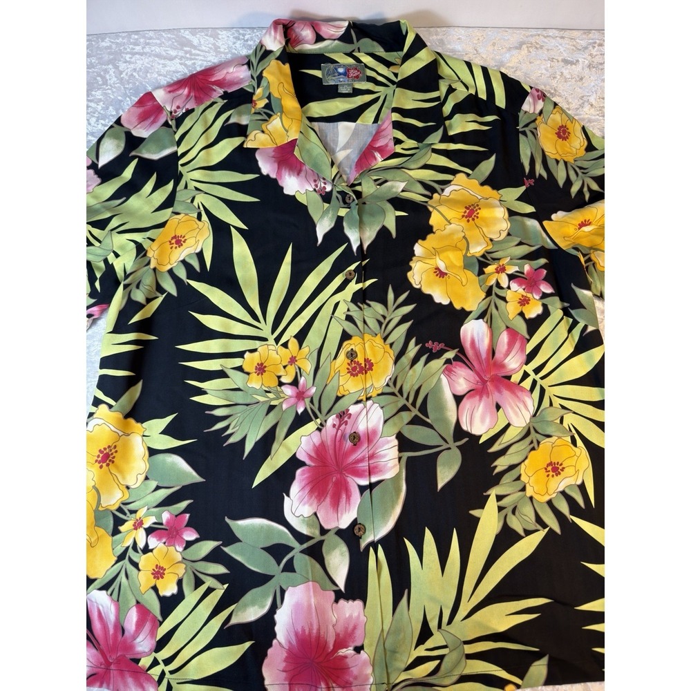 Hilo Hattie Hawaiian Shirt Men's 2X 100% Silk Tropical Floral Camp Aloha